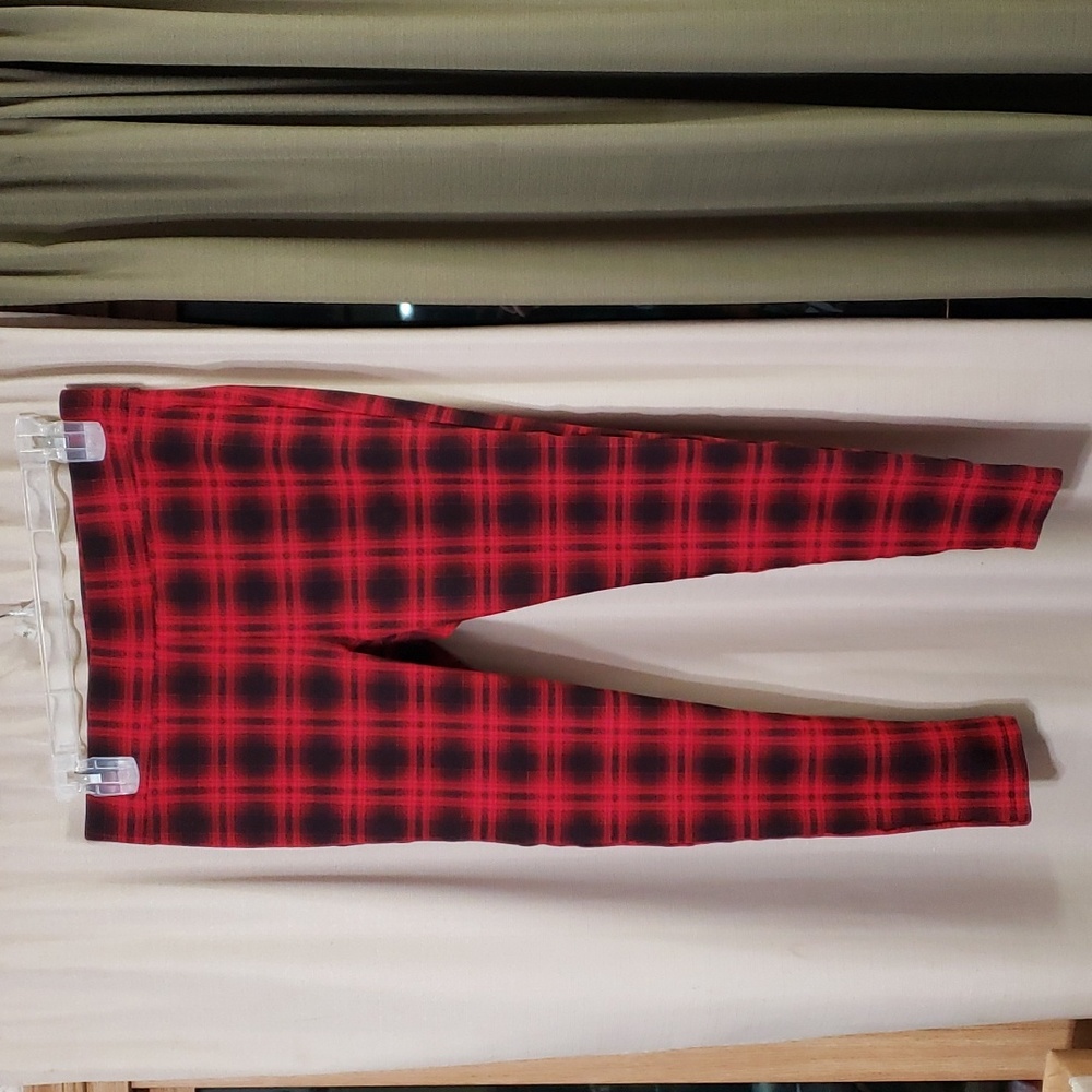 LOFT Plaid Ponte Leggings Red/Black Size Large